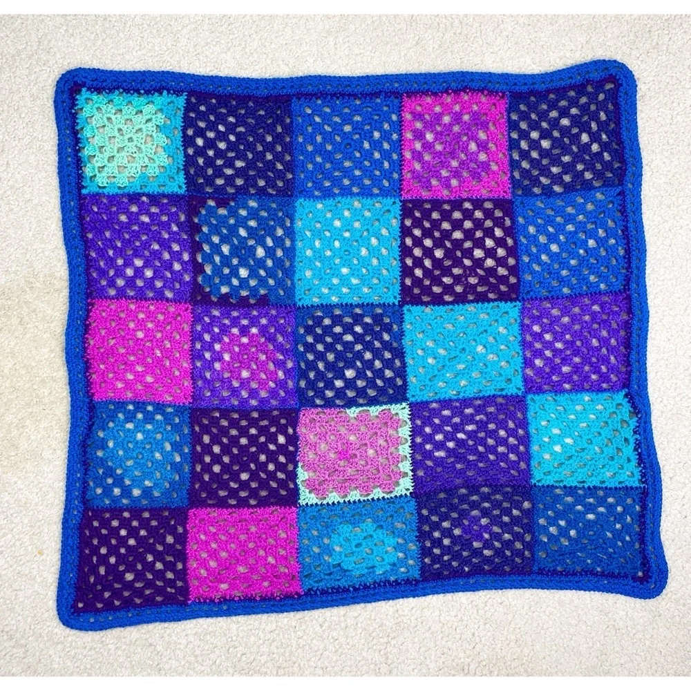Granny Square Crochet Blue & Purple Afghan Throw Blanket